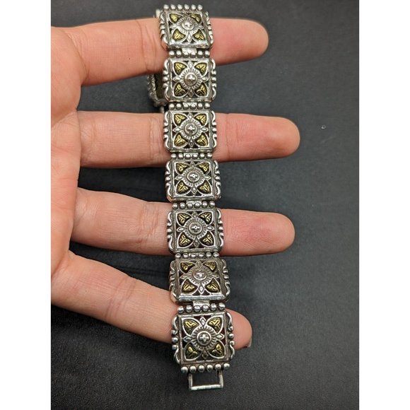 Brighton Detailed Two Tone Silver Gold Square Bracelet - Picture 10 of 12